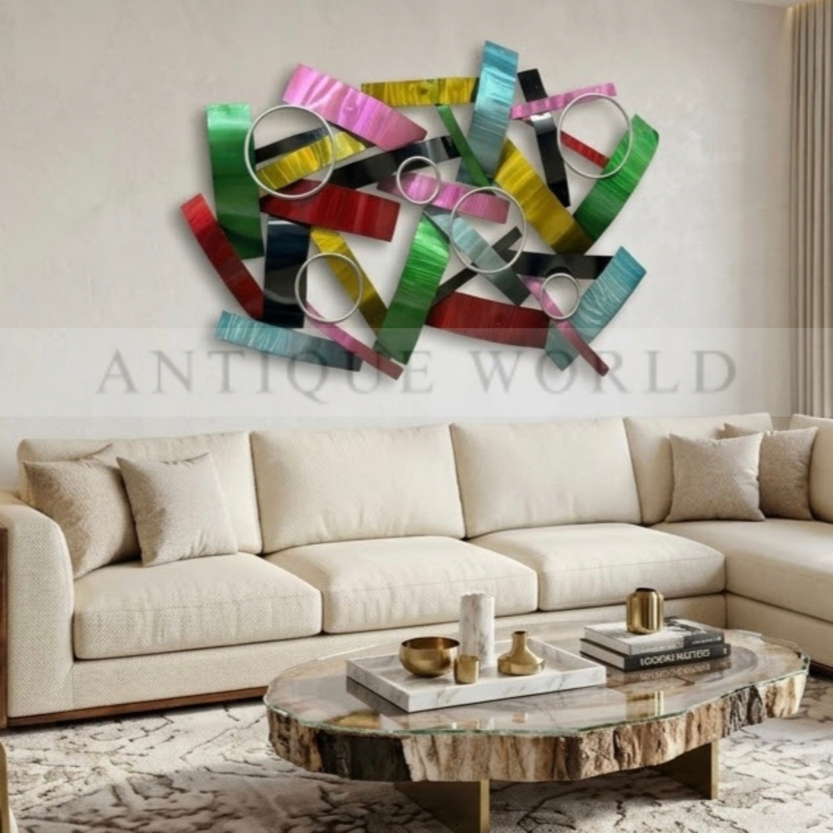 Multicolor Abstract Metal Wall Art with Geometric Rings