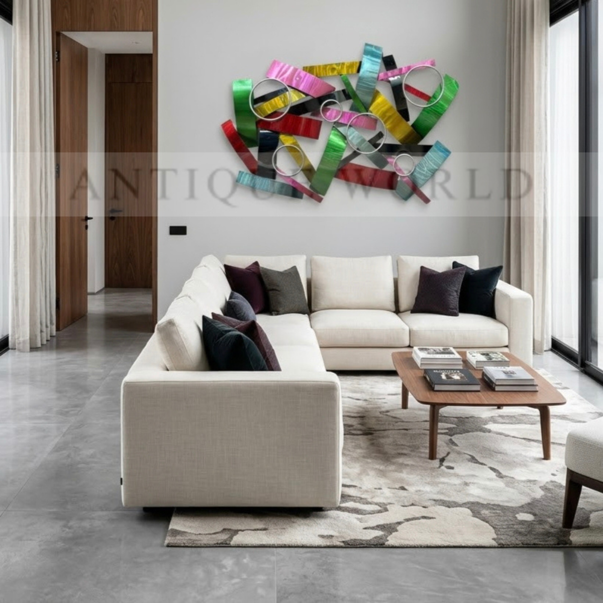 Multicolor Abstract Metal Wall Art with Geometric Rings