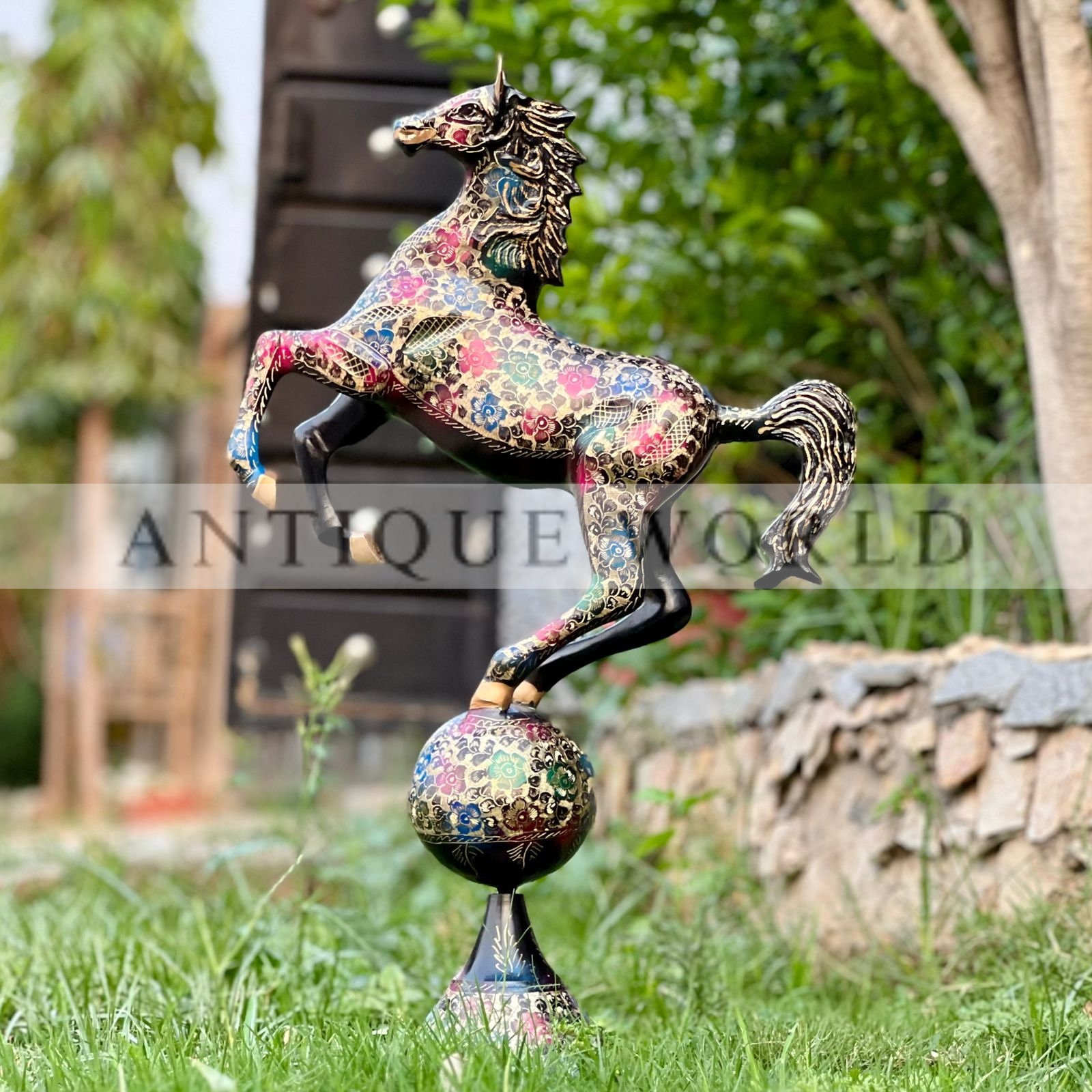 Antique Naqshi Art Brass Horse Sculpture