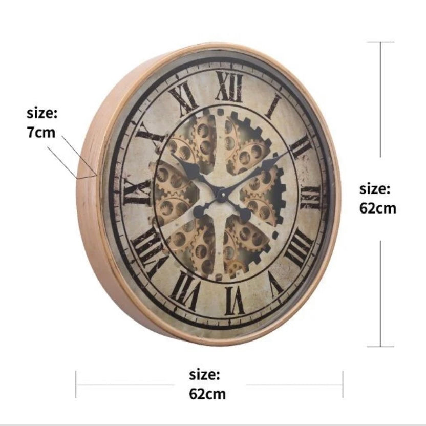 Ragnar Gold Round Exposed Moving Gear Wall Clock