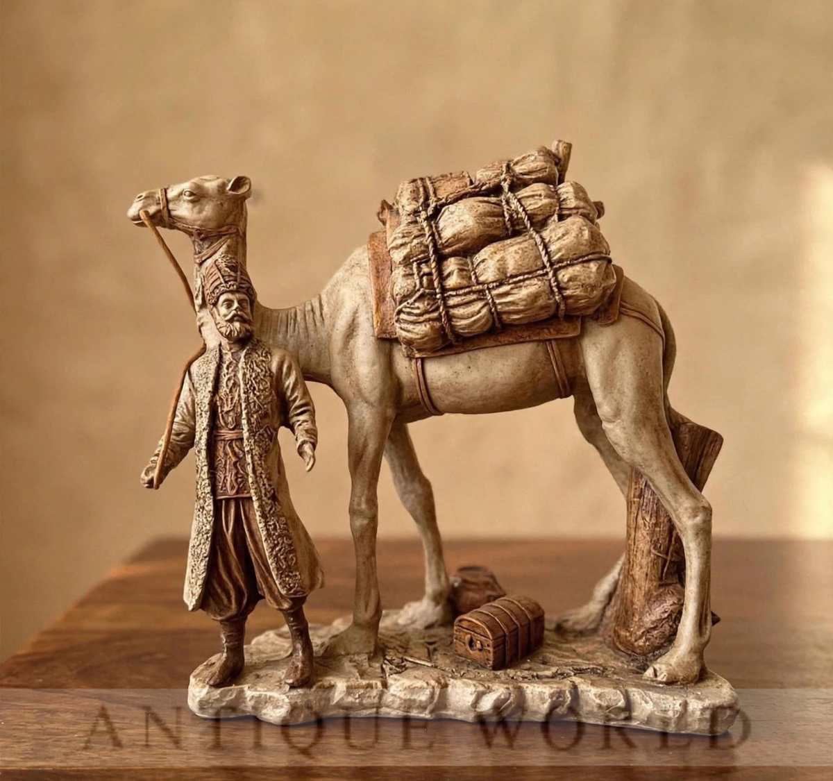 Traditional Traveler & Camel Statue with Treasure Load