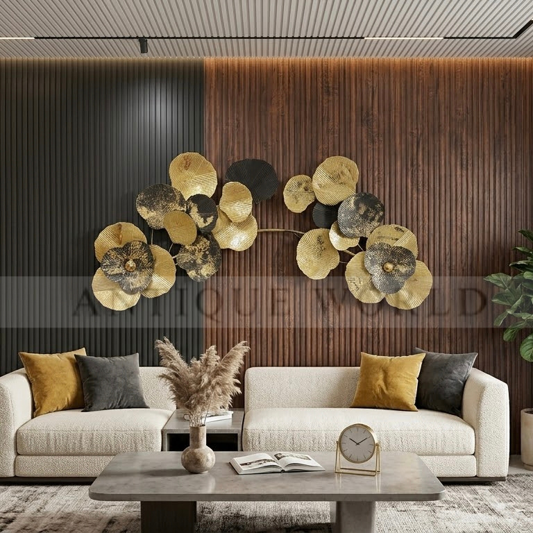 Modern Luxury Gold & Black Floral Metal Wall Art