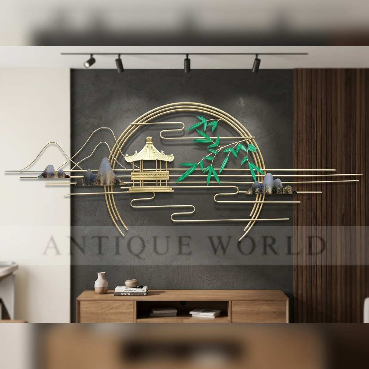 Golden Zen Pavilion Elegance Metal Wall Art