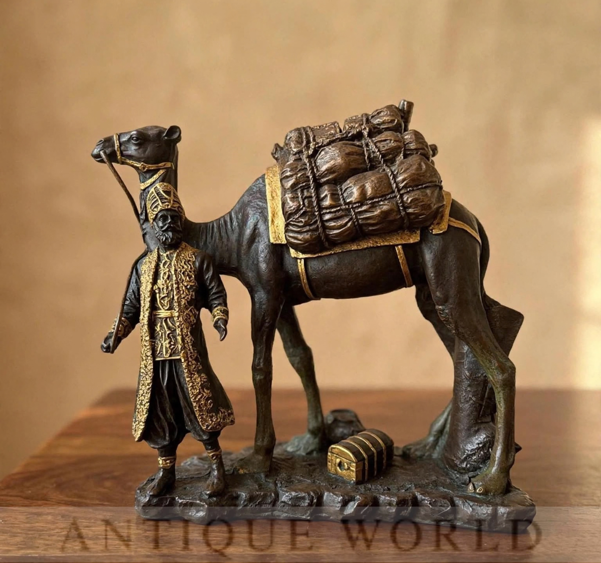 Traditional Traveler & Camel Statue with Treasure Load