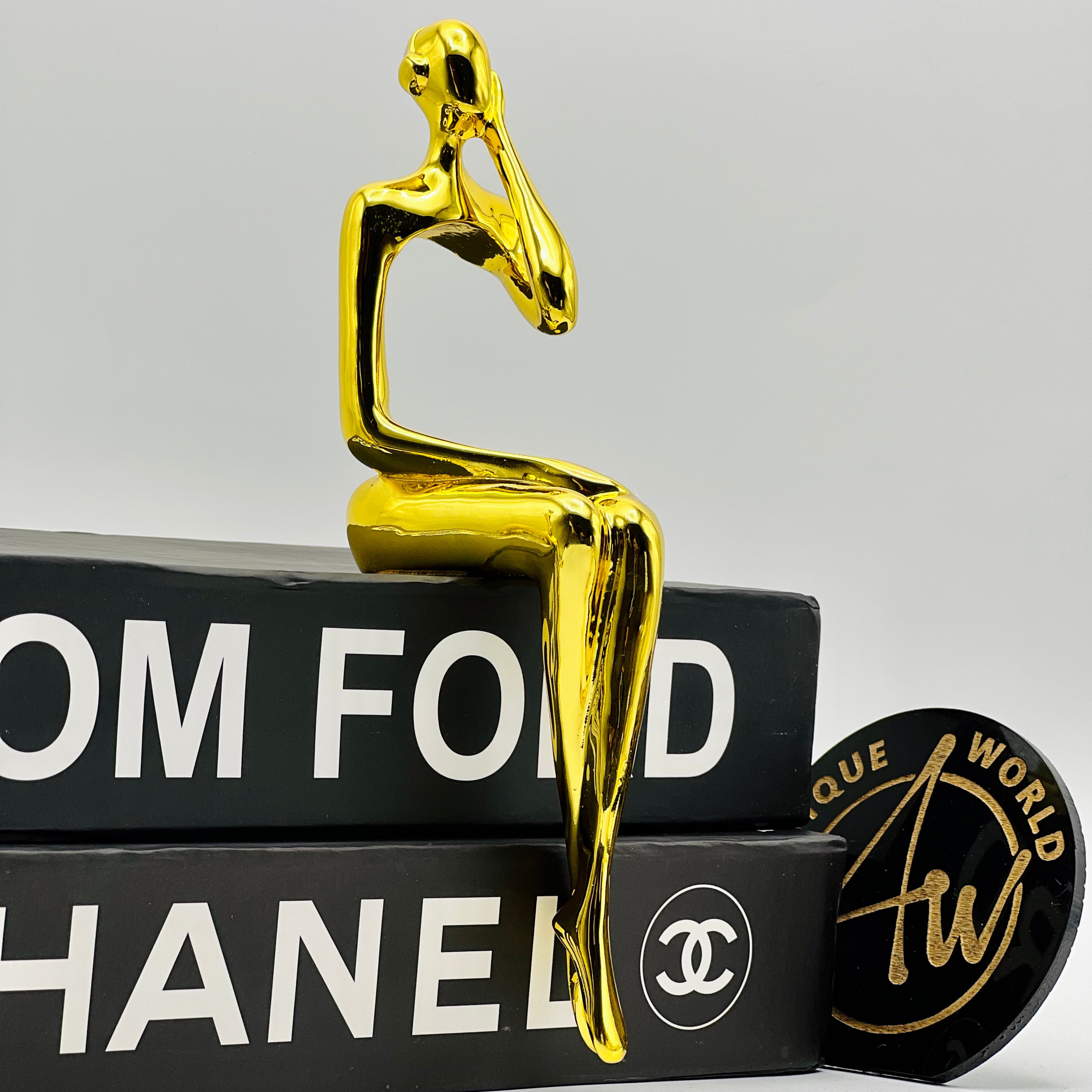 Golden Sitting Thinker Sculpture