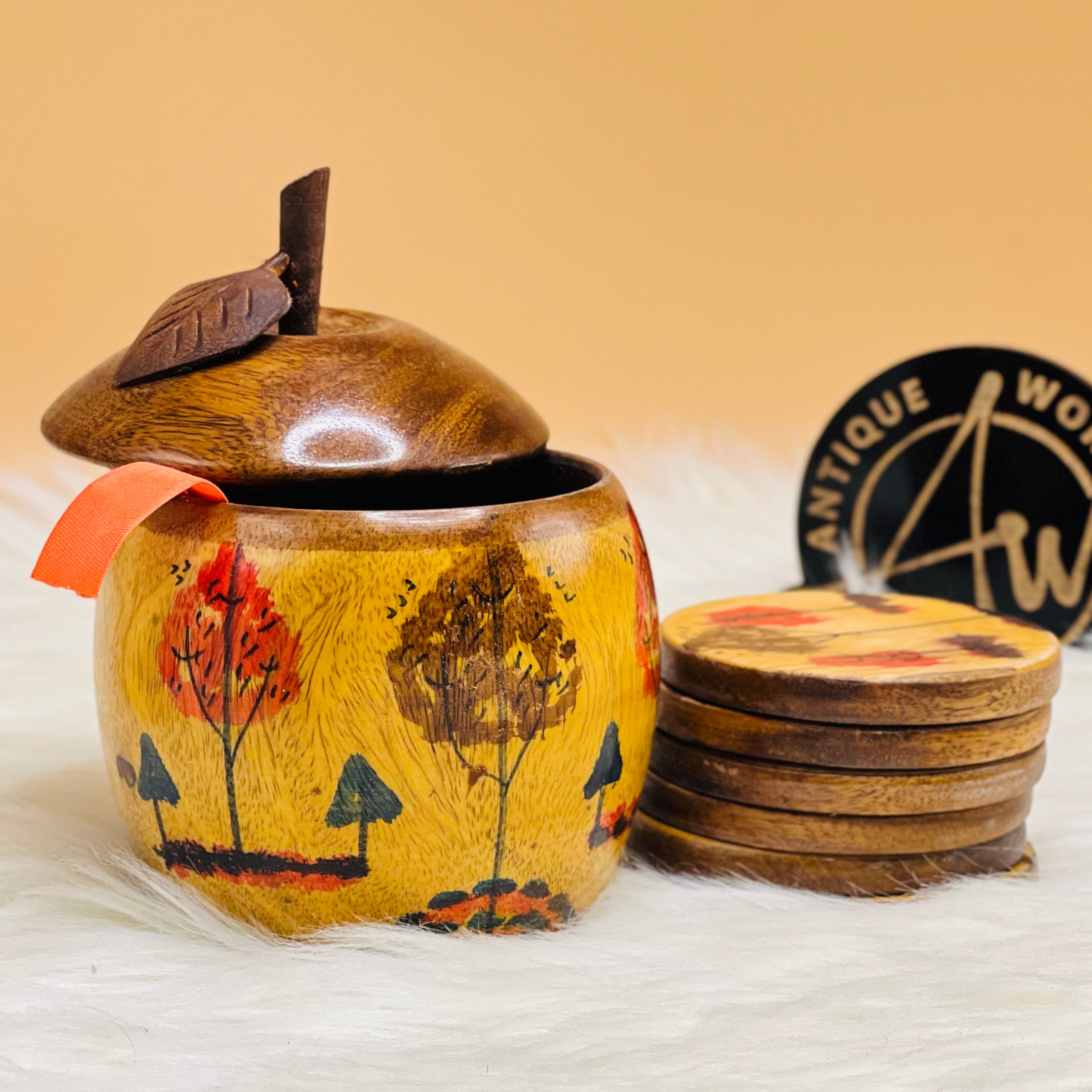Apple Shaped Wooden Tea Coaster
