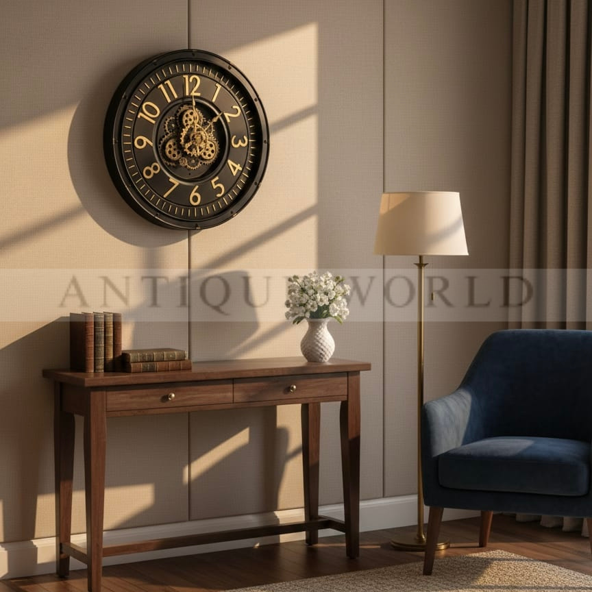 Vintage Styled Wall Clock with Moving Gear