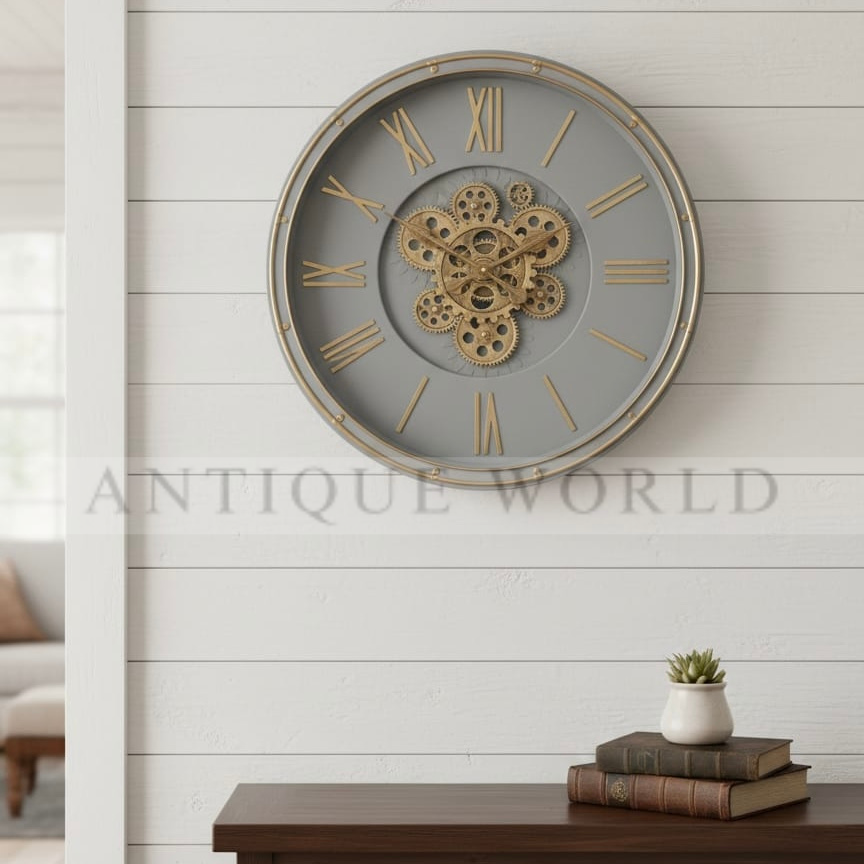 Vintage Rustic Moving Gears Wall Clock