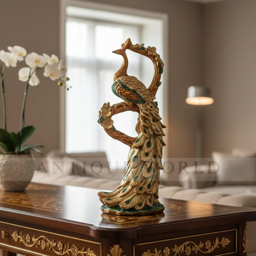 Heavenly Grace Intricate Golden Peacock Centerpiece