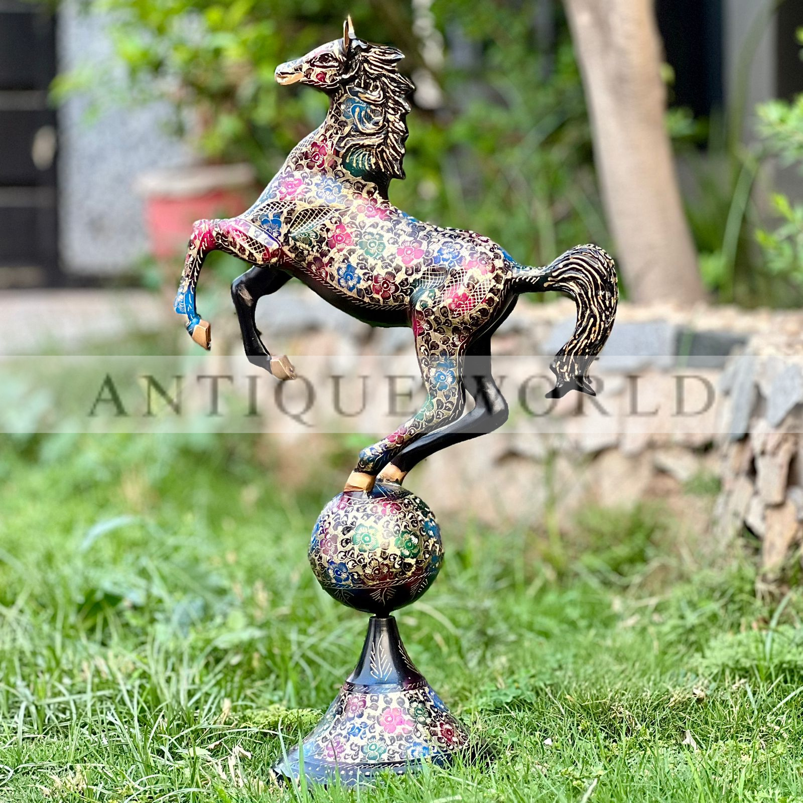 Antique Naqshi Art Brass Horse Sculpture