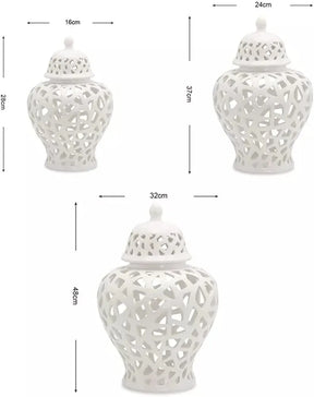 Ceramic Pierced Ginger Jars With Conical Lid (Set Of 3)