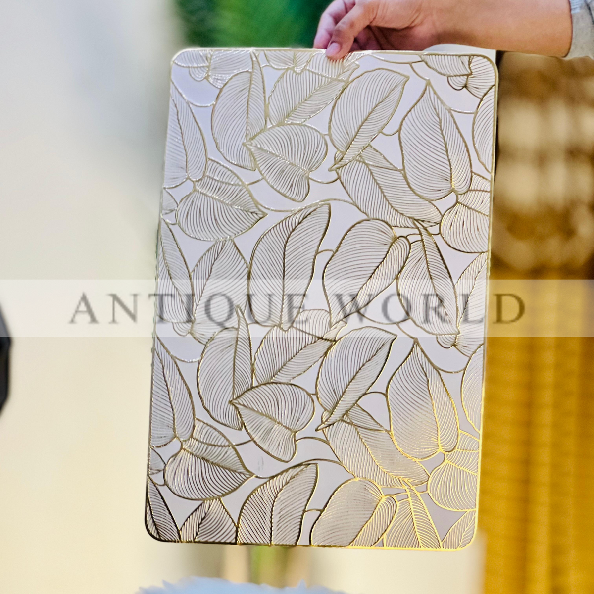 Botanical Golden Leaf Linen Mat ( Set Of 2)