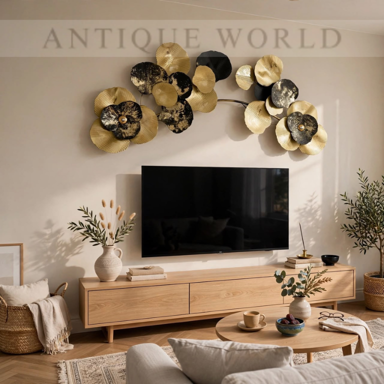 Modern Luxury Gold & Black Floral Metal Wall Art