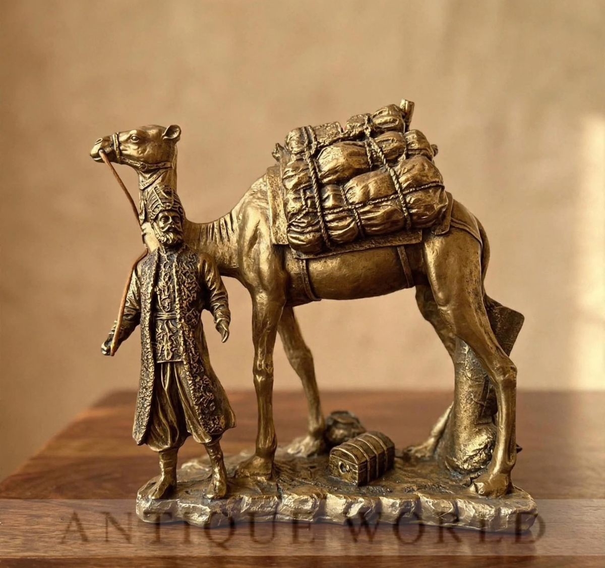 Traditional Traveler & Camel Statue with Treasure Load