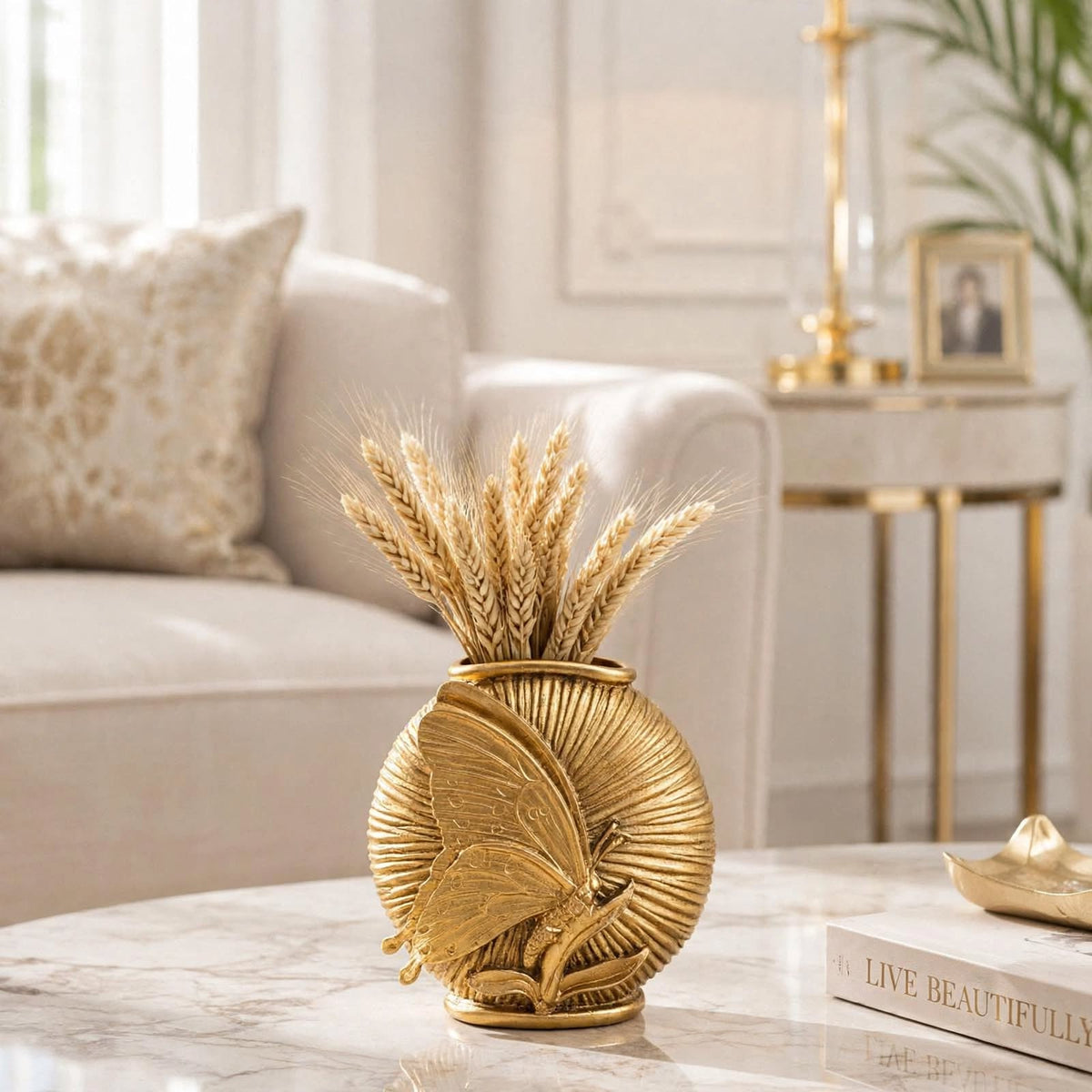Luxury Black & Gold Butterfly Accent Vase