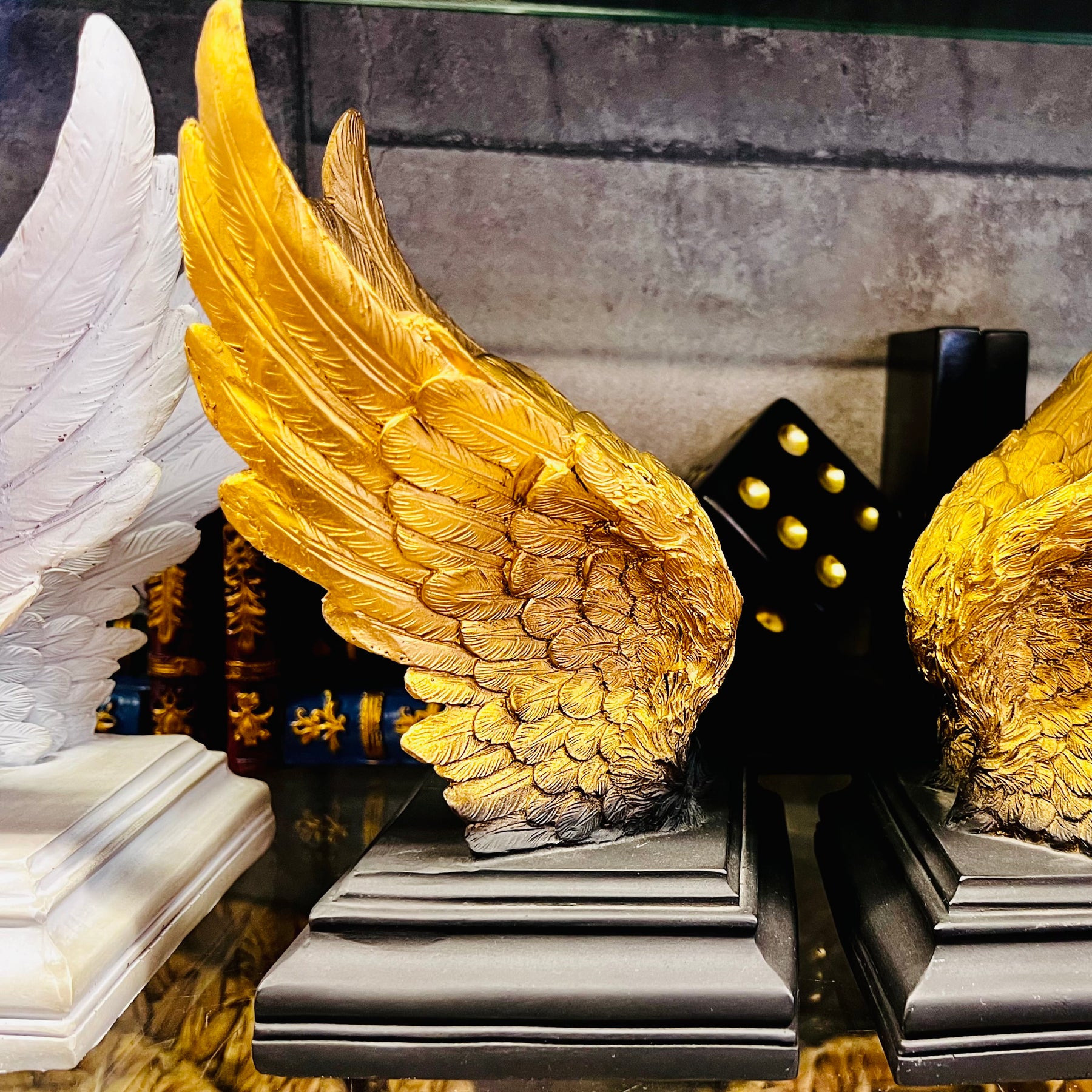 1 Pair WINGS bookends Golden&white