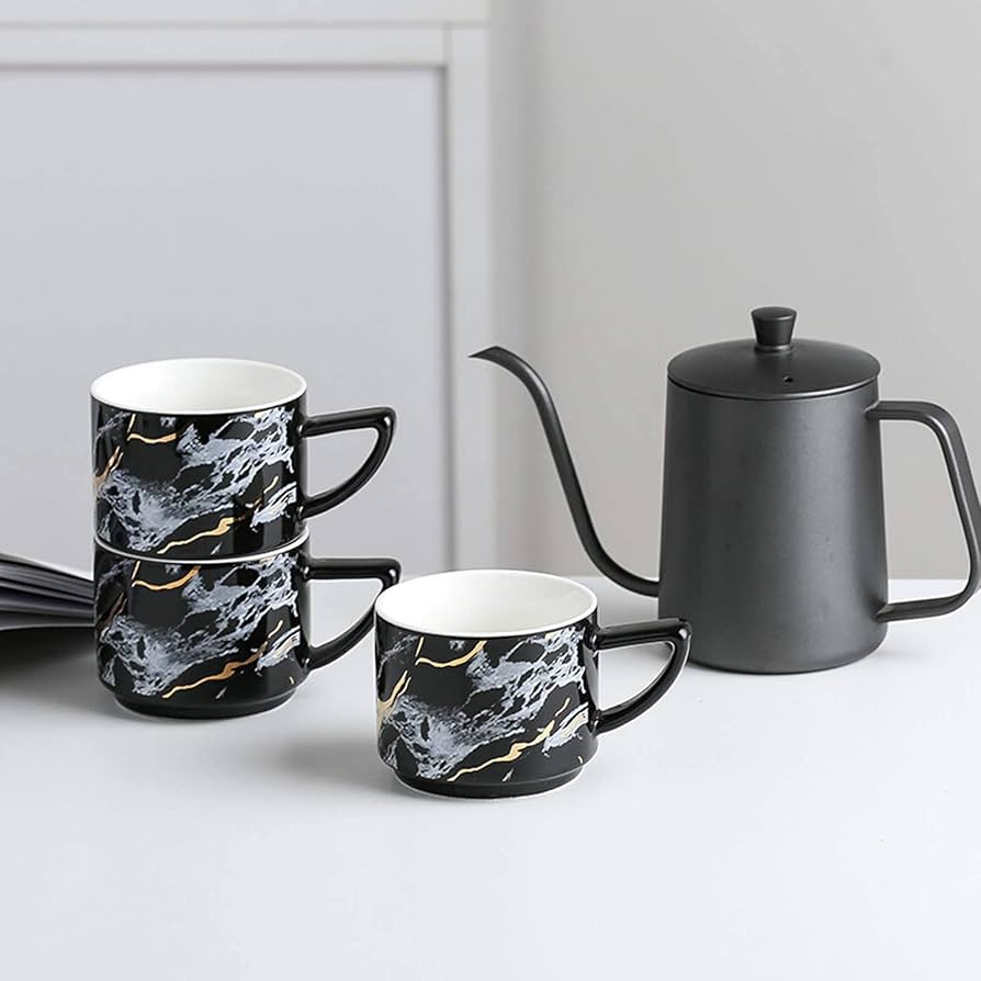 4-Piece Marble Print Mug Set with Stand