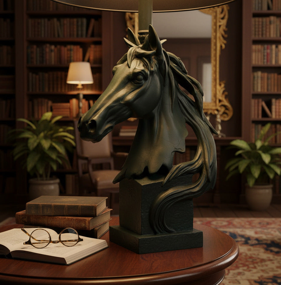MATT BLACK STALLION HORSE LAMP