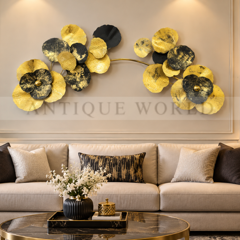 Modern Luxury Gold & Black Floral Metal Wall Art