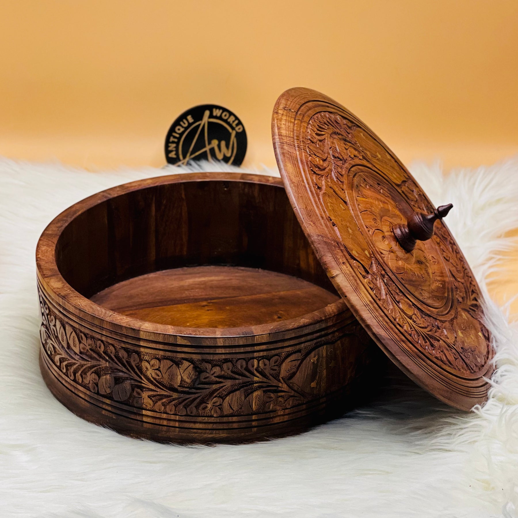 Wooden Carved Hotpot & Dry Fruit Box ( 2 in 1)