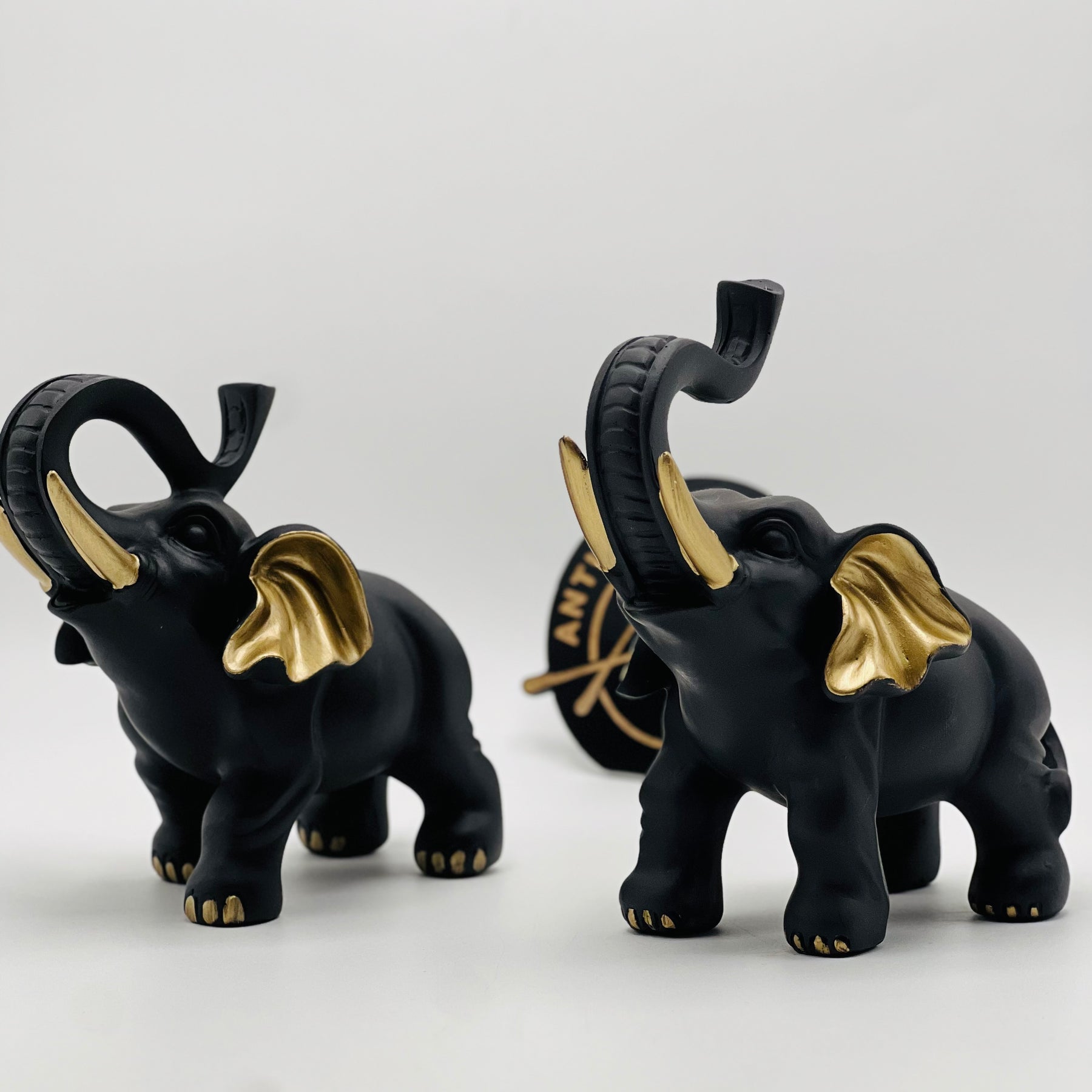 Resin Black Elephant Statue ( Set of 2 )