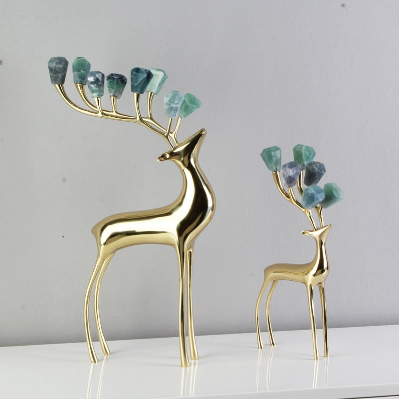 Bronze Deer ē Quartz Stone| cabinet decoration ( set of 2 )