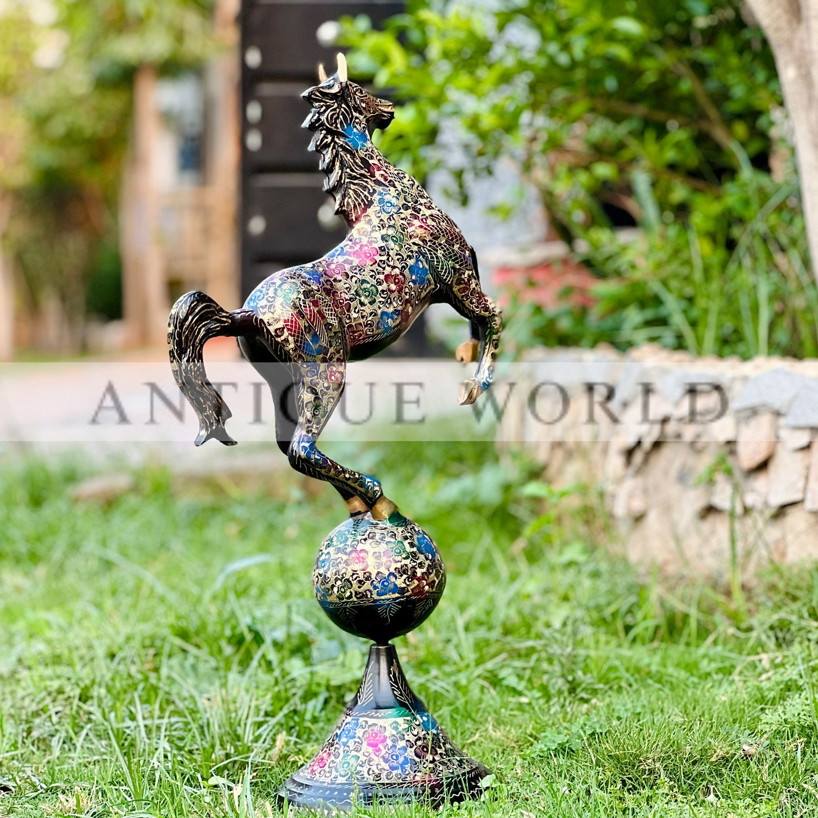 Antique Naqshi Art Brass Horse Sculpture