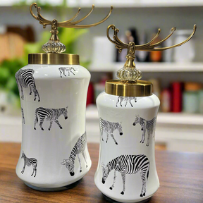 Decorative Zebra Texture Ceramic Ginger Jar ( Set of 2 )