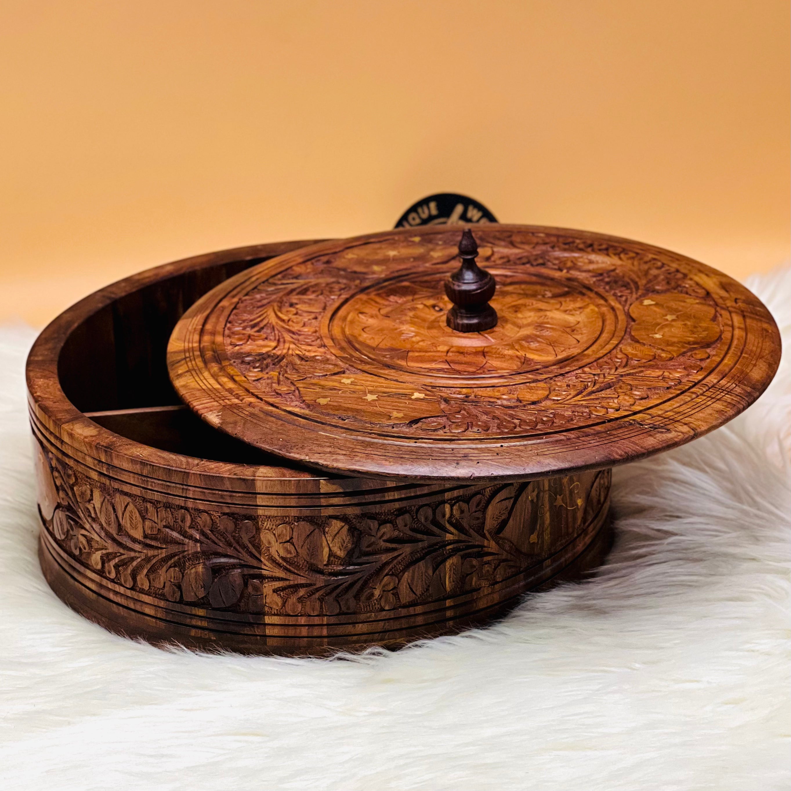 Wooden Carved Hotpot & Dry Fruit Box ( 2 in 1)