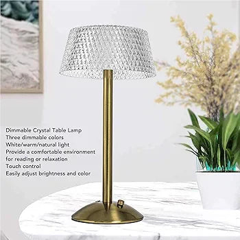Cordless Lamp Touch Dimmable Crystal Lamp 3 Colours