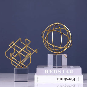 Metal Geometric Knot Statue with Crystal Base Decoration