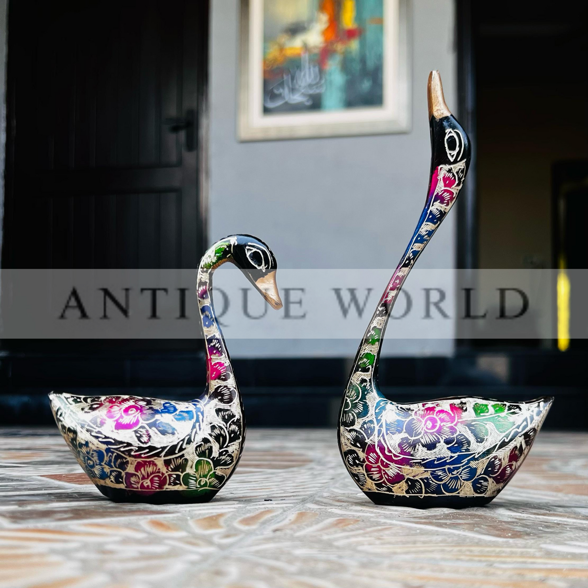 Handcrafted Brass Swan Figurine Set of 2