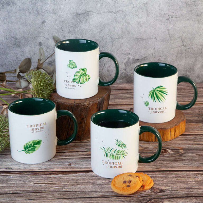 Ceramic Leaf Print Green Mug