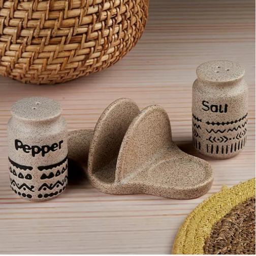 Ceramic Salt Pepper Container Set with Tray