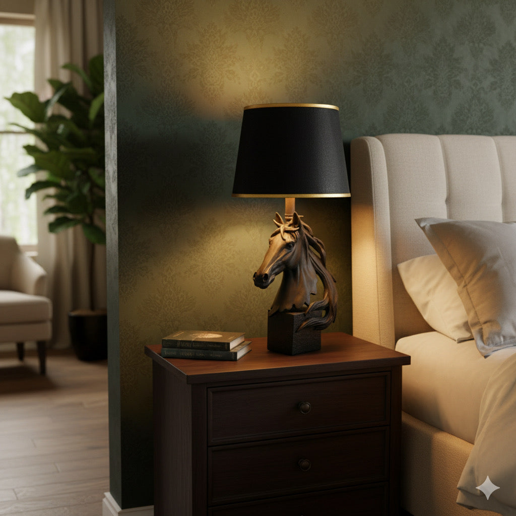 MATT BLACK STALLION HORSE LAMP