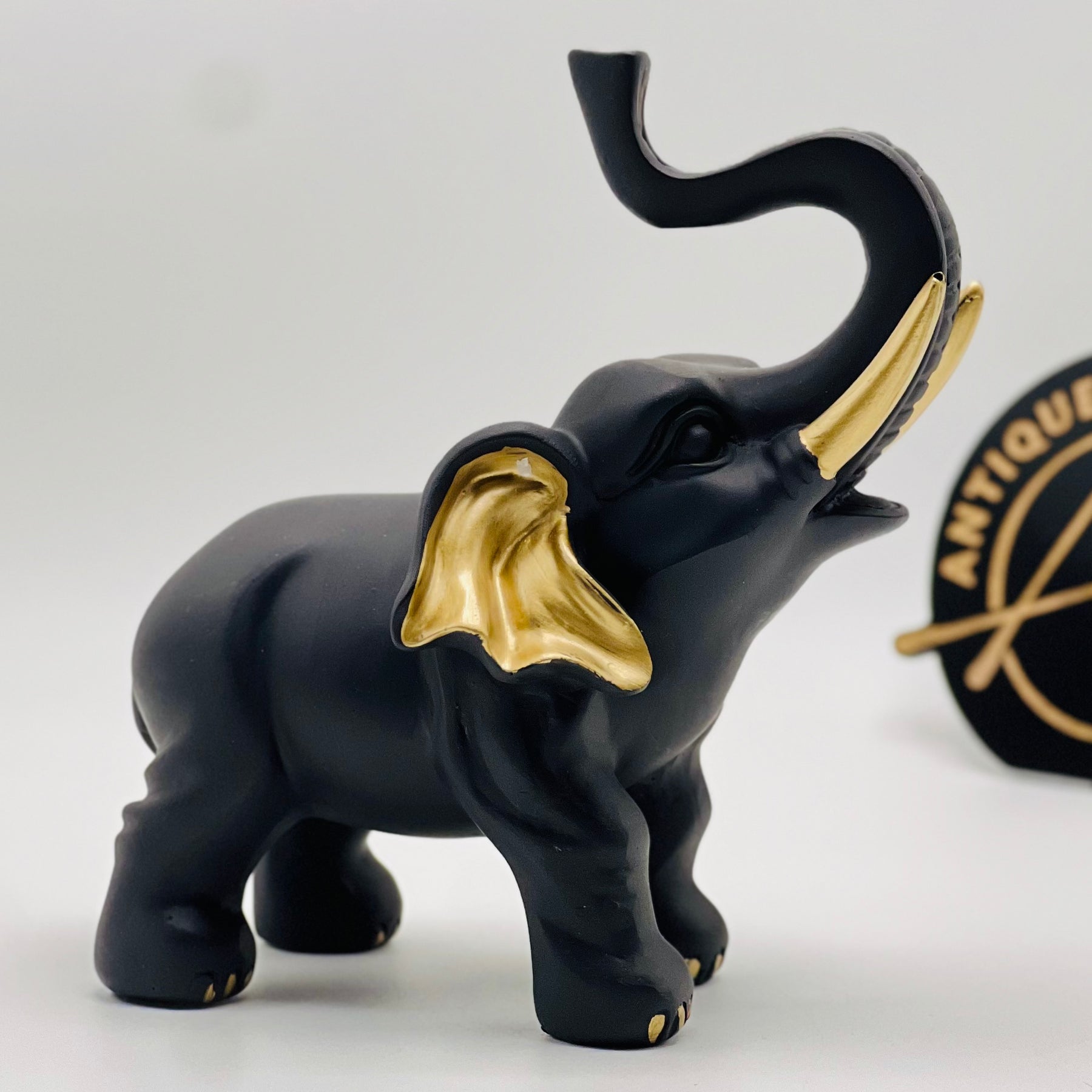 Resin Black Elephant Statue ( Set of 2 )