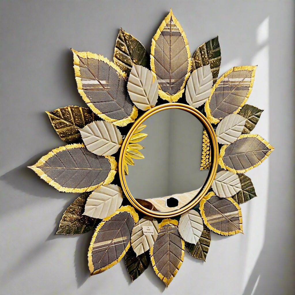Greyish Gold Metal Leafy Round Wall Mirror