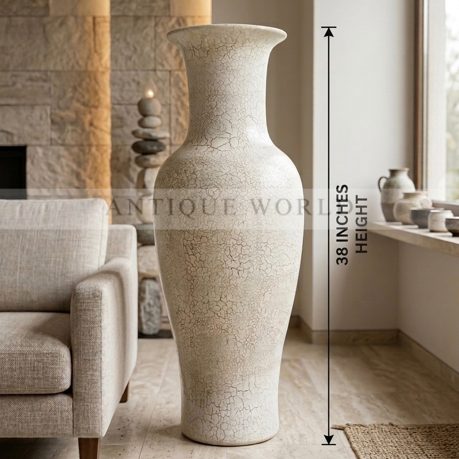 Ivory Serenity Tall Floor Vase with Dried Floral Arrangement