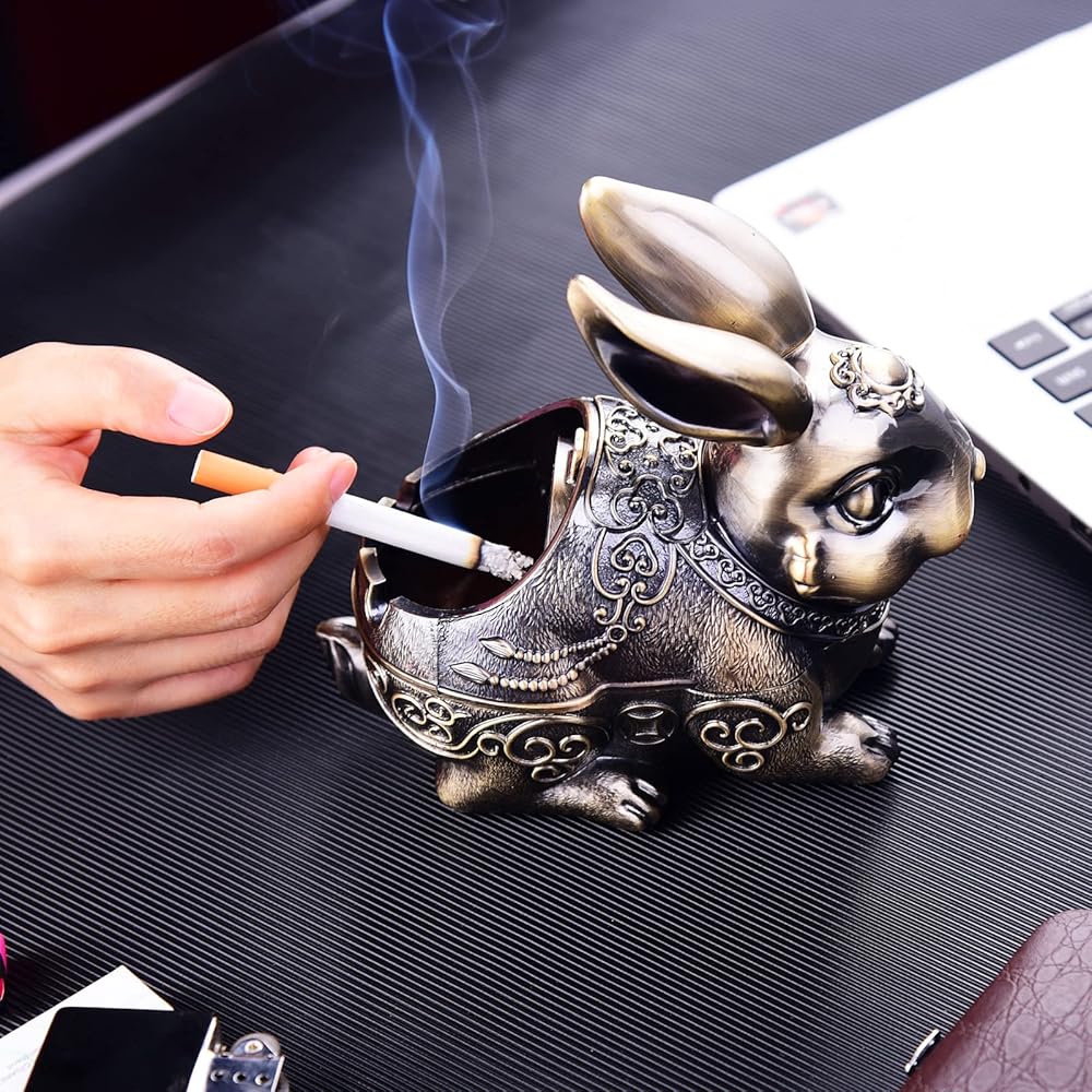 Metal Rabbit Ashtray with Lid