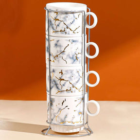 4-Piece Marble Print Mug Set with Stand