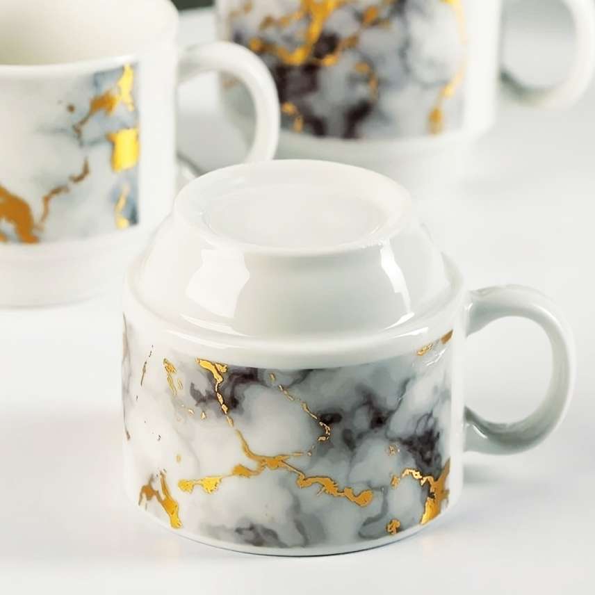 4-Piece Marble Print Mug Set with Stand