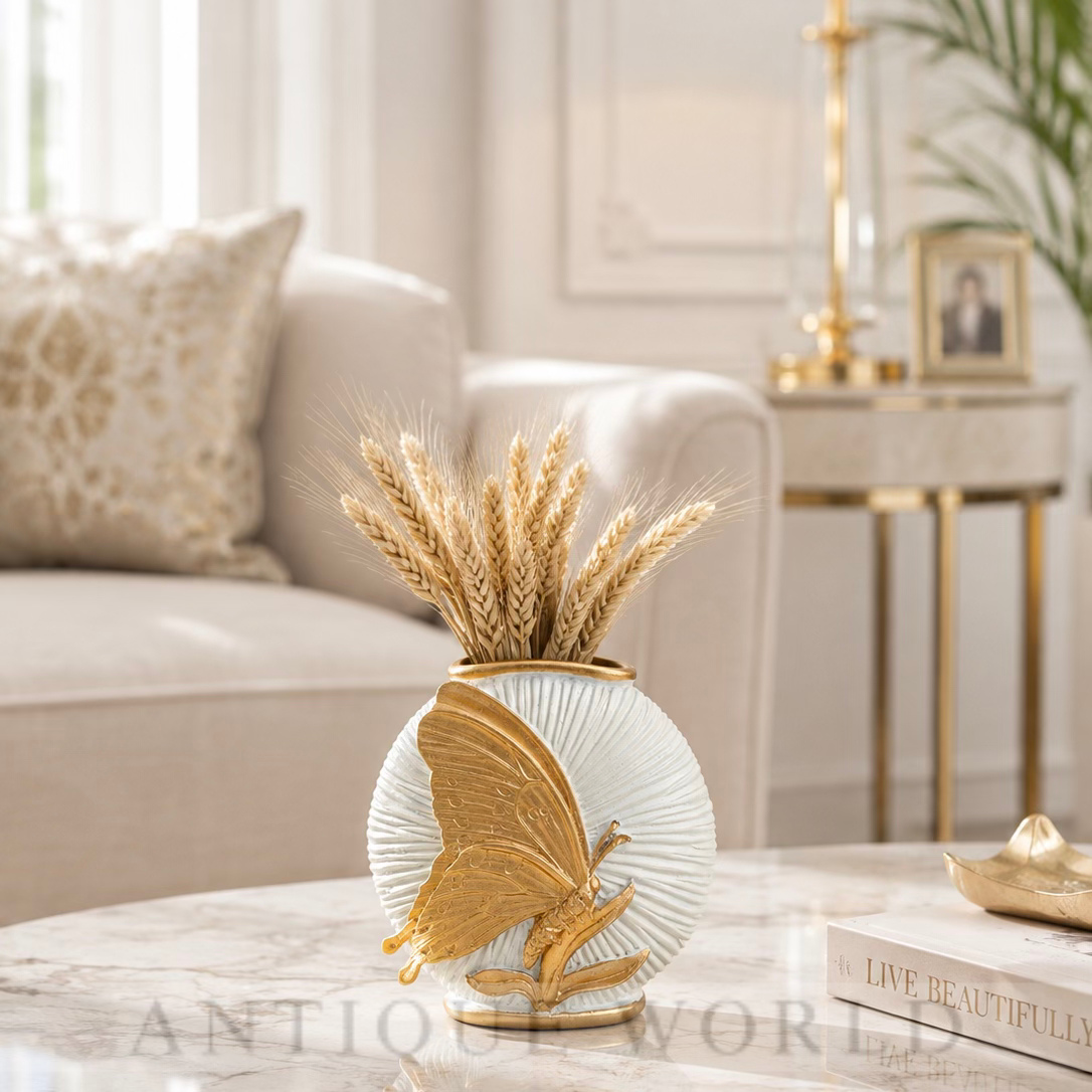 Luxury Black & Gold Butterfly Accent Vase