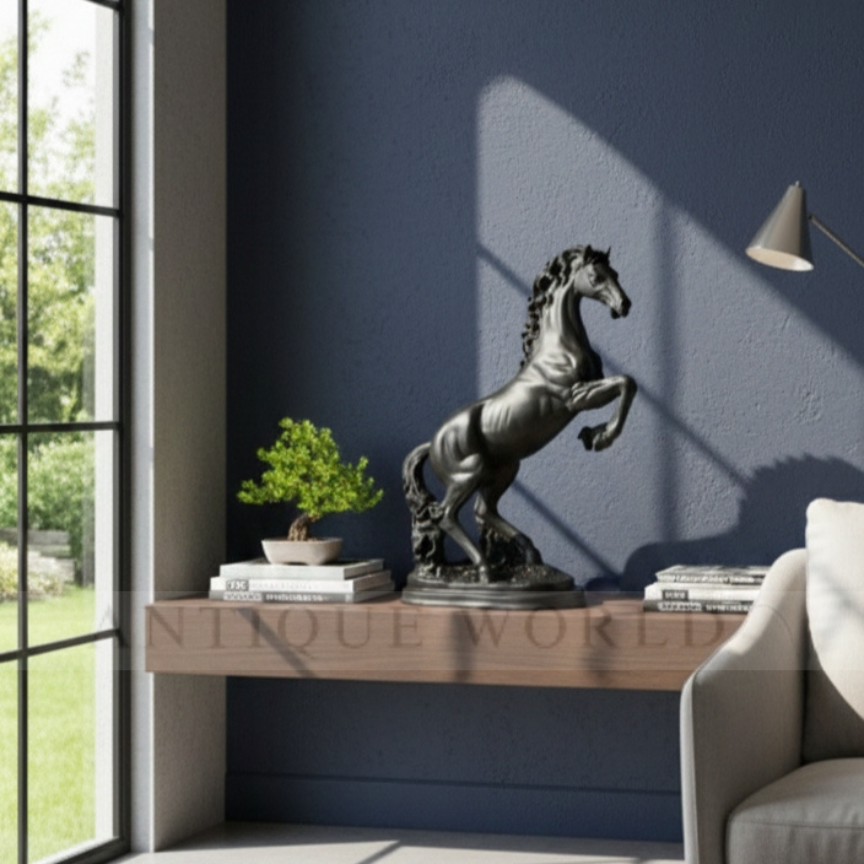 Contemporary Matte Black Galloping Horse Sculpture