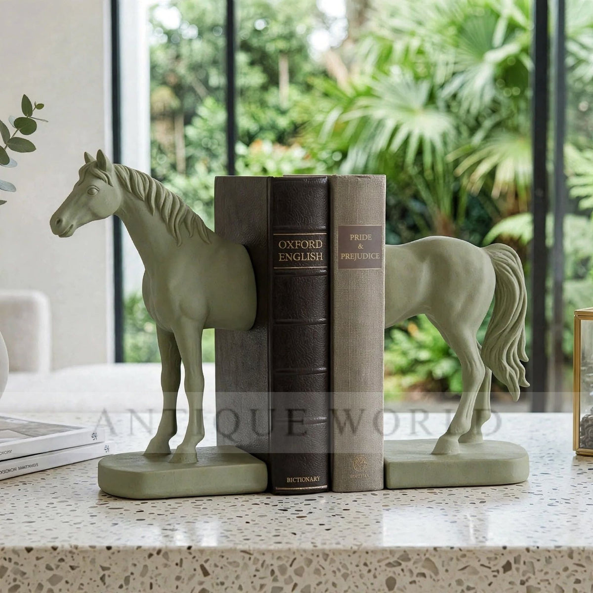 “Modern Black Horse Bookend Set – Resin Decorative Book Holders”