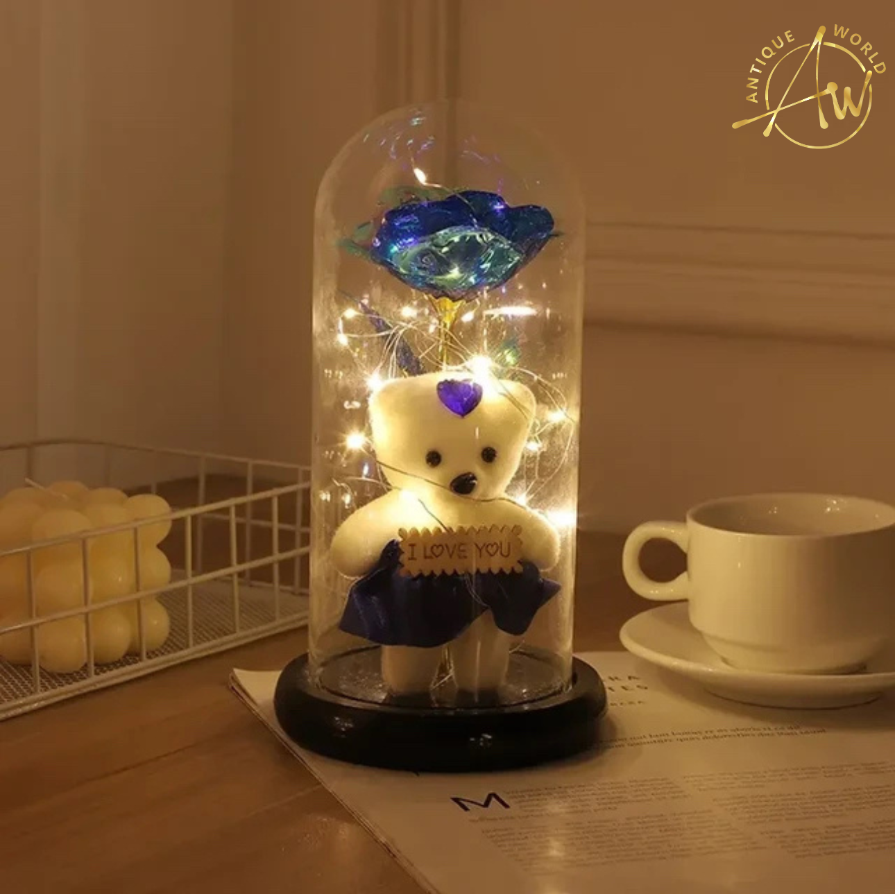 LED Eternal Teddy Bear Rose Decor