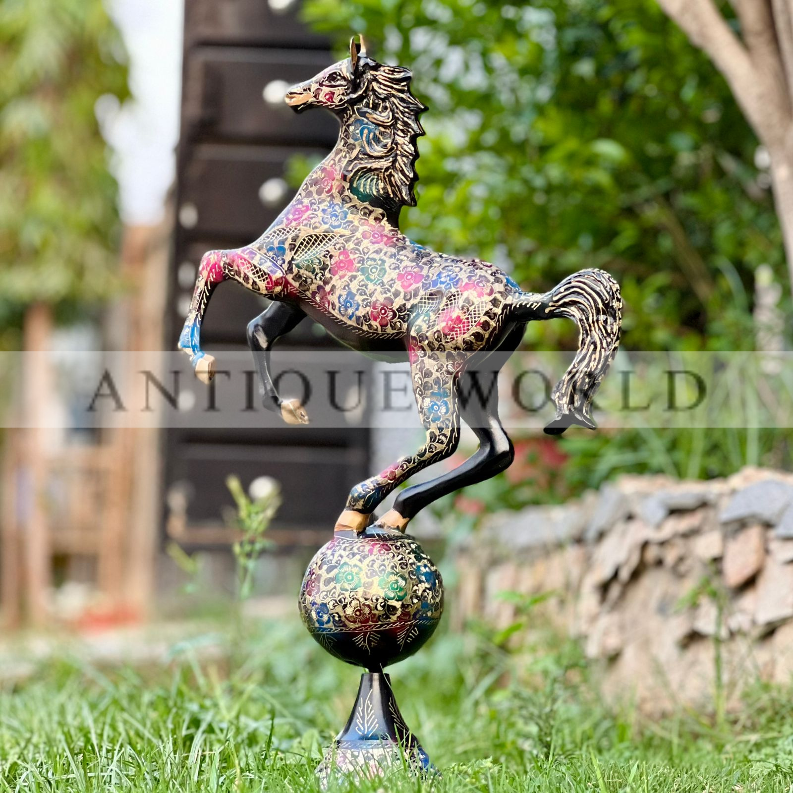 Antique Naqshi Art Brass Horse Sculpture