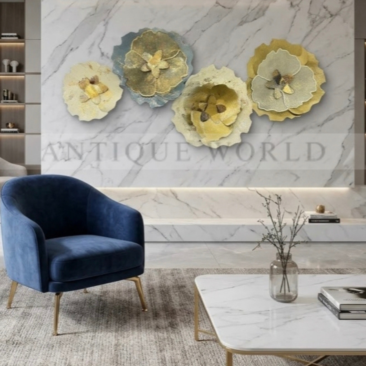 Contemporary Gold and Silver Metal Flower Wall Decor