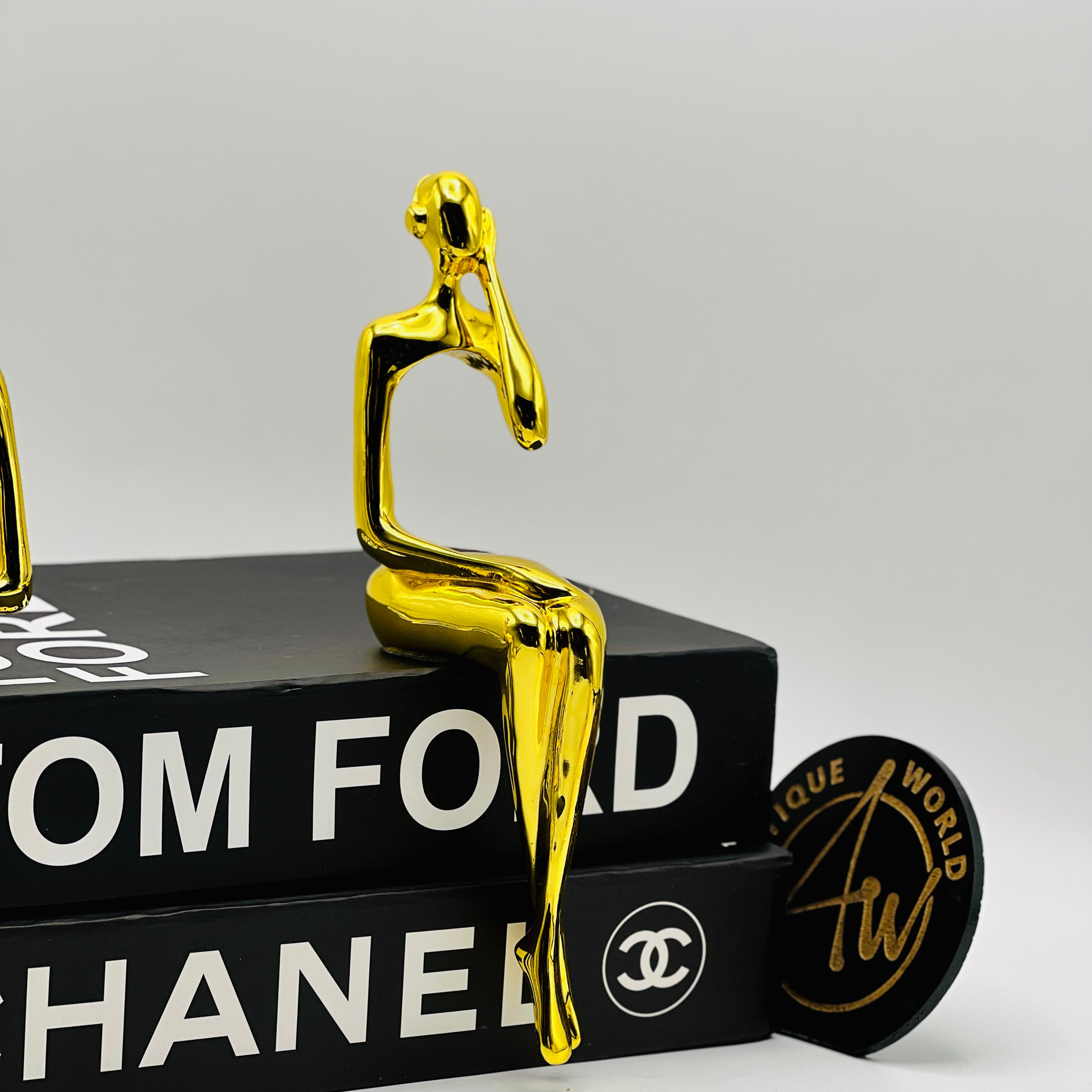 Golden Sitting Thinker Sculpture