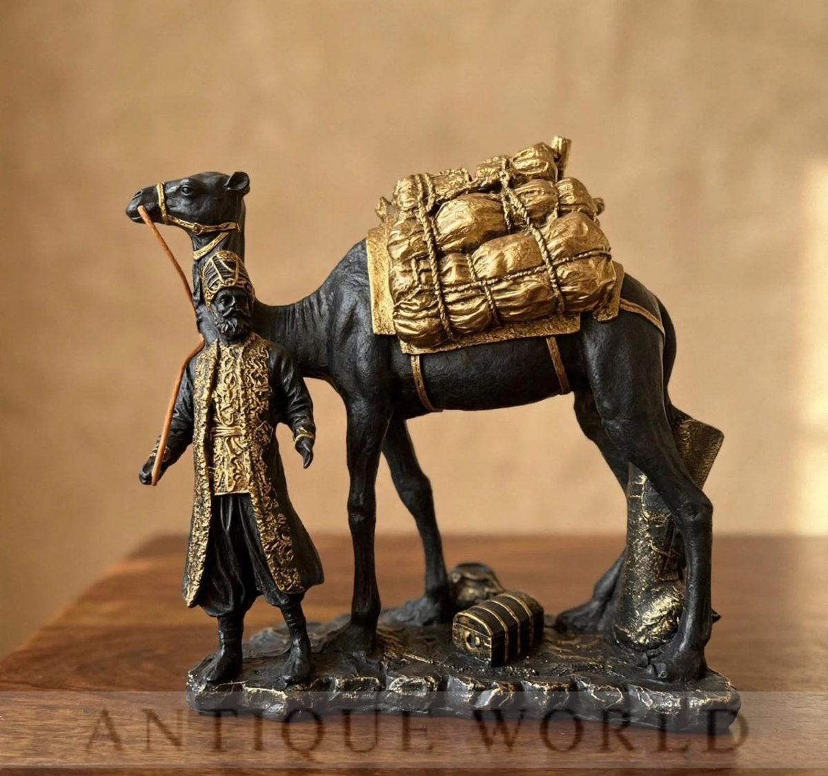 Traditional Traveler & Camel Statue with Treasure Load