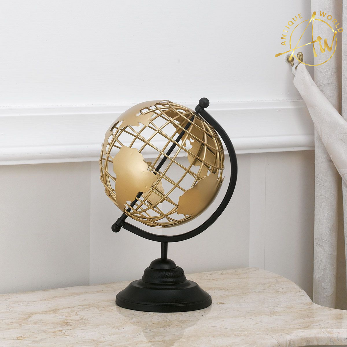 World Map Armando Gold Perforated Table Globe